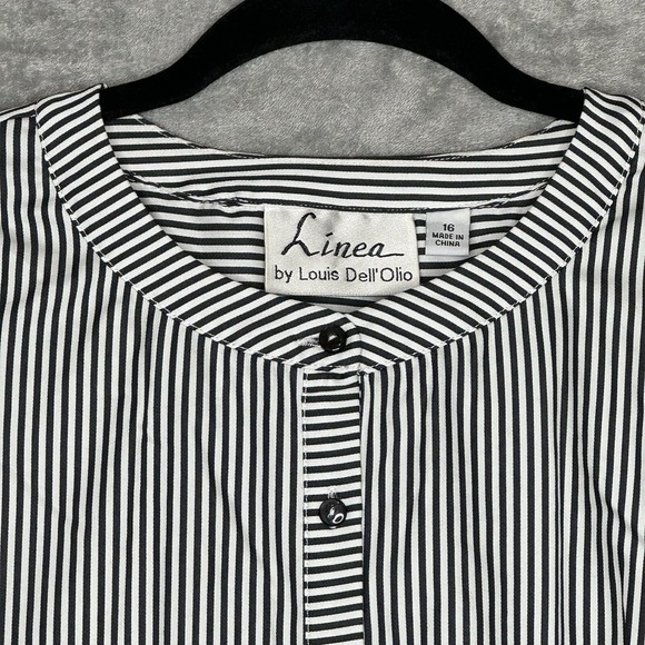 Linea 16 XL Top Shirt Black Striped Button Up Bell Long Sleeve Scoop Neck Women - Picture 3 of 7